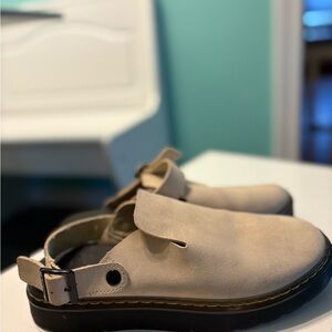 Dr. Marten Beige Buckle Strap Clog